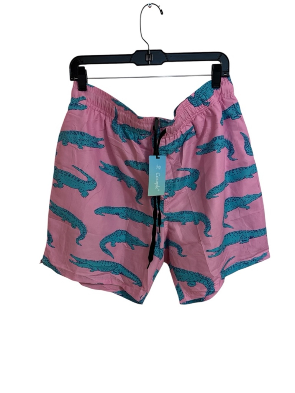 Men's Pink Swim Trunks with Teal Alligator Print - Coastal Casual